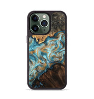 iPhone 13 Pro Wood Phone Case - Dominic (Teal & Gold, 800692)