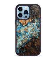 iPhone 14 Pro Max Wood Phone Case - Dominic (Teal & Gold, 800692)