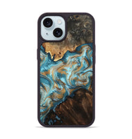 iPhone 15 Wood Phone Case - Dominic (Teal & Gold, 800692)