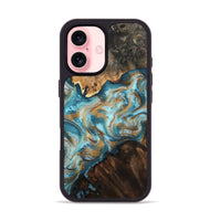 iPhone 16 Wood Phone Case - Dominic (Teal & Gold, 800692)