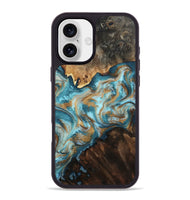 iPhone 16 Plus Wood Phone Case - Dominic (Teal & Gold, 800692)