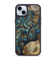 iPhone 15 Plus Wood Phone Case - Rodolfo (Teal & Gold, 800693)