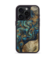 iPhone 15 Pro Wood Phone Case - Rodolfo (Teal & Gold, 800693)