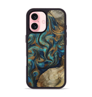 iPhone 16 Wood Phone Case - Rodolfo (Teal & Gold, 800693)