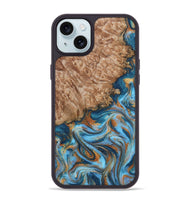iPhone 15 Plus Wood Phone Case - Arnold (Teal & Gold, 800694)