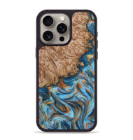 iPhone 15 Pro Max Wood Phone Case - Arnold (Teal & Gold, 800694)