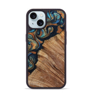 iPhone 15 Wood Phone Case - Levar (Teal & Gold, 800695)