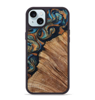iPhone 15 Plus Wood Phone Case - Levar (Teal & Gold, 800695)