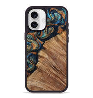 iPhone 16 Plus Wood Phone Case - Levar (Teal & Gold, 800695)