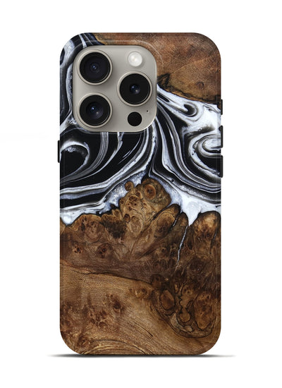 iPhone 16 Pro Wood Live Edge Phone Case - Ezekiel (Black & White, 800717)