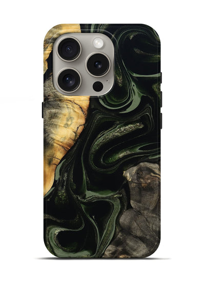 iPhone 16 Pro Wood Live Edge Phone Case - Elia (Green, 800721)