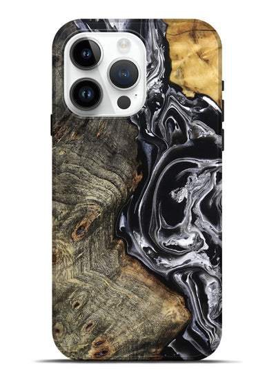 iPhone 15 Pro Max Wood Live Edge Phone Case - Kaiya (Black & White, 800723)