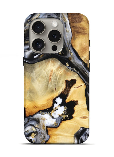 iPhone 16 Pro Wood Live Edge Phone Case - Ulises (Black & White, 800724)