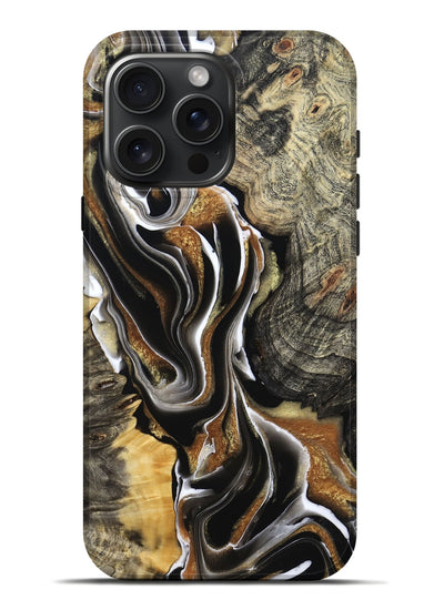 iPhone 16 Pro Max Wood Live Edge Phone Case - Tamiko (Black & White, 800725)