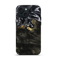 iPhone 15 Wood Live Edge Phone Case - Jett (Black & White, 800726)