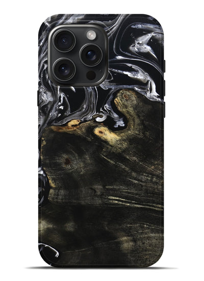 iPhone 16 Pro Max Wood Live Edge Phone Case - Jett (Black & White, 800726)