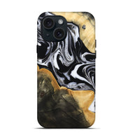 iPhone 15 Wood Live Edge Phone Case - Haley (Black & White, 800730)