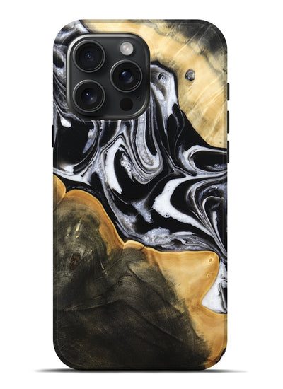 iPhone 16 Pro Max Wood Live Edge Phone Case - Haley (Black & White, 800730)