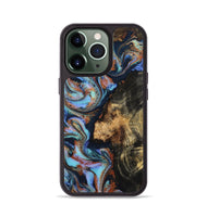 iPhone 13 Pro Wood Phone Case - Loula (Teal & Gold, 800762)