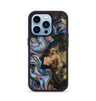 iPhone 14 Pro Wood Phone Case - Loula (Teal & Gold, 800762)