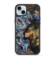 iPhone 15 Plus Wood Phone Case - Loula (Teal & Gold, 800762)