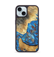 iPhone 15 Wood Phone Case - Tasha (Teal & Gold, 800772)