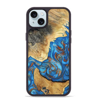 iPhone 15 Plus Wood Phone Case - Tasha (Teal & Gold, 800772)