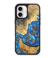 iPhone 16 Plus Wood Phone Case - Tasha (Teal & Gold, 800772)