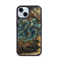 iPhone 15 Wood Phone Case - Chelsie (Teal & Gold, 800773)