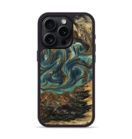 iPhone 15 Pro Wood Phone Case - Chelsie (Teal & Gold, 800773)