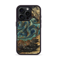 iPhone 16 Pro Wood Phone Case - Chelsie (Teal & Gold, 800773)