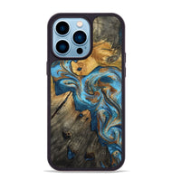 iPhone 14 Pro Max Wood Phone Case - Sherlyn (Teal & Gold, 800774)