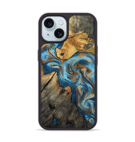 iPhone 15 Wood Phone Case - Sherlyn (Teal & Gold, 800774)