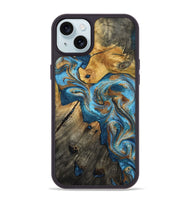 iPhone 15 Plus Wood Phone Case - Sherlyn (Teal & Gold, 800774)