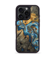 iPhone 16 Pro Wood Phone Case - Sherlyn (Teal & Gold, 800774)