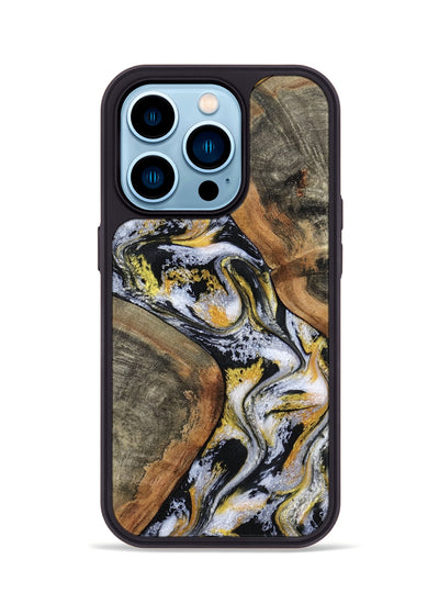 iPhone 14 Pro Wood Phone Case - Tamatha (Black & White, 801003)