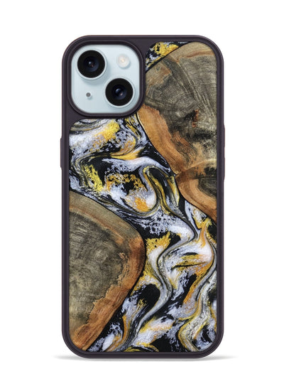 iPhone 15 Wood Phone Case - Tamatha (Black & White, 801003)