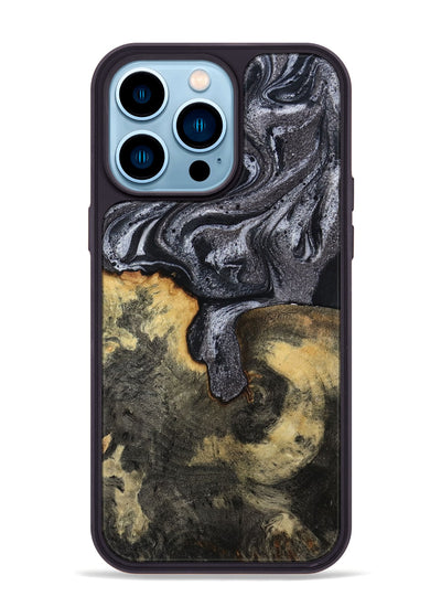 iPhone 14 Pro Max Wood Phone Case - Laquita (Black & White, 801005)