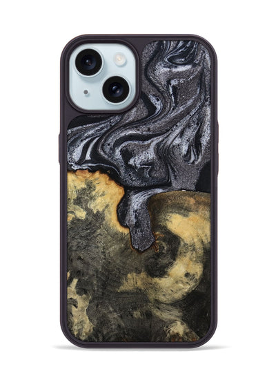 iPhone 15 Wood Phone Case - Laquita (Black & White, 801005)