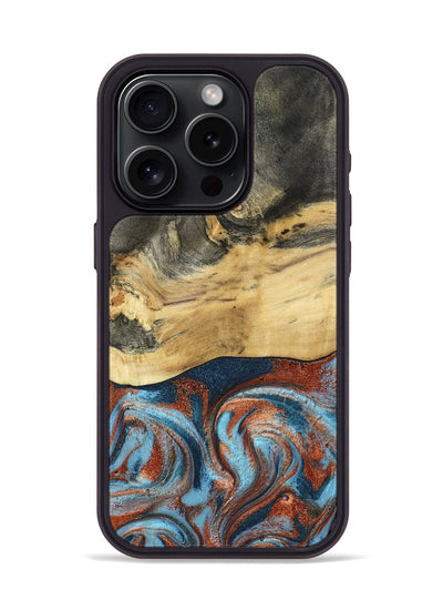 iPhone 15 Pro Wood Phone Case - Yareli (Teal & Gold, 801017)