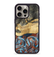 iPhone 16 Pro Max Wood Phone Case - Yareli (Teal & Gold, 801017)