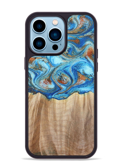 iPhone 14 Pro Max Wood Phone Case - Tyree (Teal & Gold, 801028)