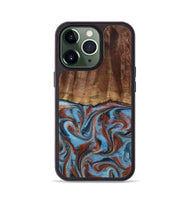 iPhone 13 Pro Wood Phone Case - Gaige (Teal & Gold, 801029)
