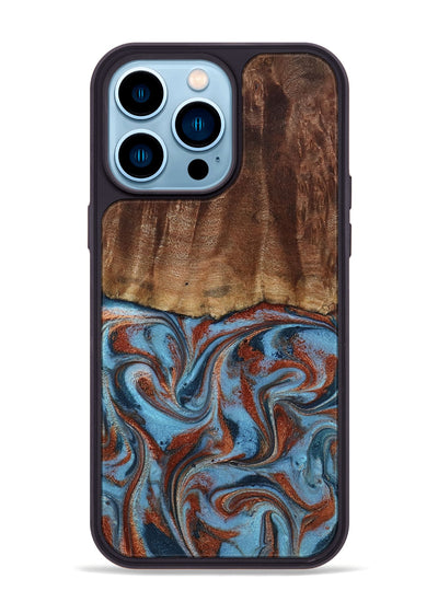 iPhone 14 Pro Max Wood Phone Case - Gaige (Teal & Gold, 801029)