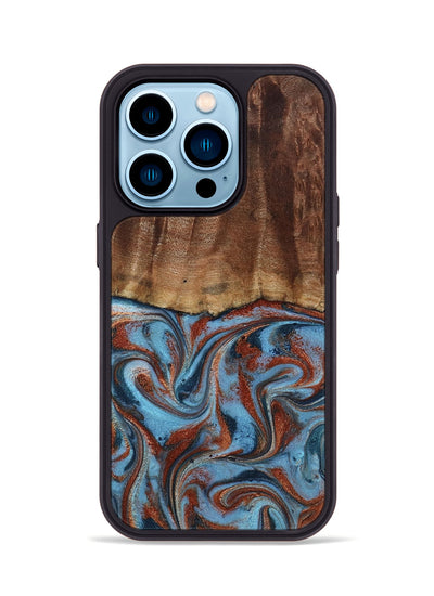 iPhone 14 Pro Wood Phone Case - Gaige (Teal & Gold, 801029)