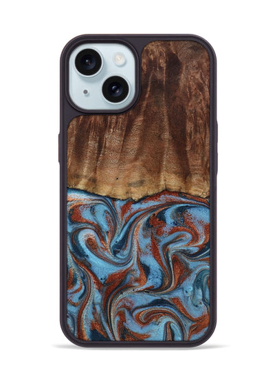 iPhone 15 Wood Phone Case - Gaige (Teal & Gold, 801029)
