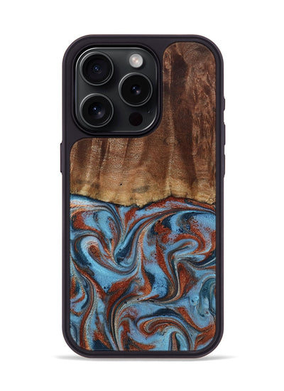 iPhone 15 Pro Wood Phone Case - Gaige (Teal & Gold, 801029)