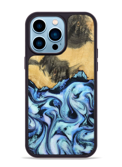 iPhone 14 Pro Max Wood Phone Case - Tristin (Blue, 801097)