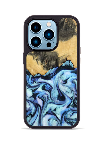 iPhone 14 Pro Wood Phone Case - Tristin (Blue, 801097)