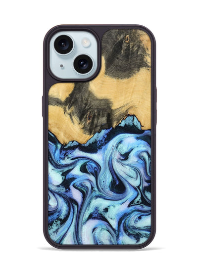 iPhone 15 Wood Phone Case - Tristin (Blue, 801097)